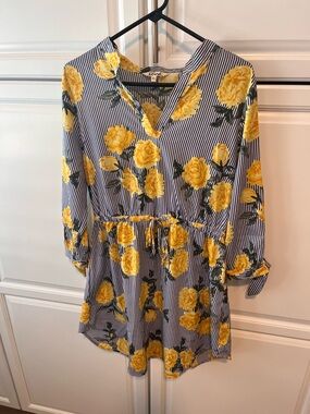 Navy Striped Floral Dress